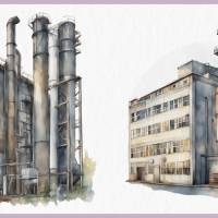 Industriegebäude Fabrik - PNG Bilder Bundle, 12 Hochauflösende Aquarell 4k Grafiken, Transparenter Hintergrund Bild 9