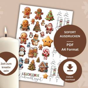 PDF bunte Lebkuchen Vorlage Kerzentattoo für Stumpenkerzen Weihnachten farbig Kerzensticker Adventslicht Winterzauber Ad Bild 3