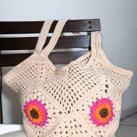 Sunflower-Bag, Granny-Square-Tasche mit Baumwollgarn gehäkelt, trendige Tasche, Granny-Square-Bag Bild 7