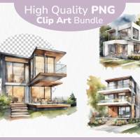 Modernes Haus Futuristisch - PNG Bilder Bundle, 12 Hochauflösende Aquarell 4k Grafiken, Transparenter Hintergrund Bild 1