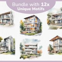 Modernes Haus Futuristisch - PNG Bilder Bundle, 12 Hochauflösende Aquarell 4k Grafiken, Transparenter Hintergrund Bild 2