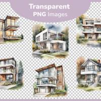 Modernes Haus Futuristisch - PNG Bilder Bundle, 12 Hochauflösende Aquarell 4k Grafiken, Transparenter Hintergrund Bild 3