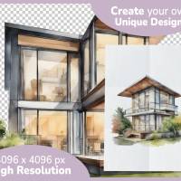 Modernes Haus Futuristisch - PNG Bilder Bundle, 12 Hochauflösende Aquarell 4k Grafiken, Transparenter Hintergrund Bild 4