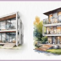 Modernes Haus Futuristisch - PNG Bilder Bundle, 12 Hochauflösende Aquarell 4k Grafiken, Transparenter Hintergrund Bild 5