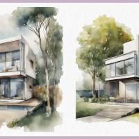 Modernes Haus Futuristisch - PNG Bilder Bundle, 12 Hochauflösende Aquarell 4k Grafiken, Transparenter Hintergrund Bild 6