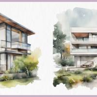 Modernes Haus Futuristisch - PNG Bilder Bundle, 12 Hochauflösende Aquarell 4k Grafiken, Transparenter Hintergrund Bild 7
