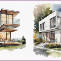 Modernes Haus Futuristisch - PNG Bilder Bundle, 12 Hochauflösende Aquarell 4k Grafiken, Transparenter Hintergrund Bild 8
