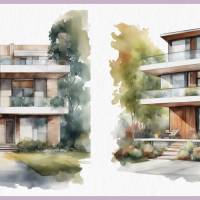 Modernes Haus Futuristisch - PNG Bilder Bundle, 12 Hochauflösende Aquarell 4k Grafiken, Transparenter Hintergrund Bild 9