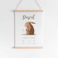 Baby Poster *Aquarell Hase* personalisiert • Geschenk zur Geburt oder Taufe • Wanddeko für Kinderzimmer Bild 1