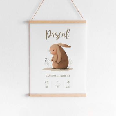 Baby Poster *Aquarell Hase* personalisiert • Geschenk zur Geburt oder Taufe • Wanddeko für Kinderzimmer