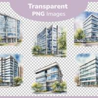 Modernes Bürogebäude Büro - PNG Bilder Bundle, 12 Hochauflösende Aquarell 4k Grafiken, Transparenter Hintergrund Bild 3