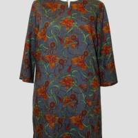 Damen Tunika Kleid im Italienischen Muster Grau/Terracotta Bild 1