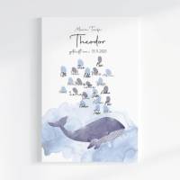 Fingerabdruck Gästebuch auf Keilrahmen personalisiert "Wal" Leinwand Bild 1