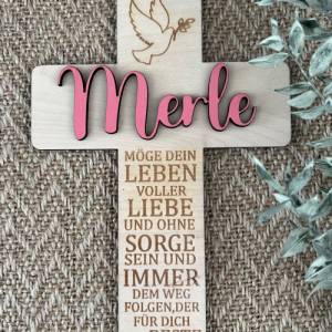 Taufkreuz personalisiert, Kommunionskreuz, Holzkreuz, Geschenk zur Geburt, Taufgeschenk,Geschenk fürs Patenkind Bild 2
