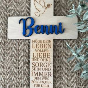 Taufkreuz personalisiert, Kommunionskreuz, Holzkreuz, Geschenk zur Geburt, Taufgeschenk,Geschenk fürs Patenkind Bild 3