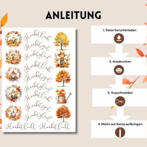 PDF Herbstglück Vorlage Kerzentattoo für Stumpenkerzen Kerzensticker Herbstzauber Herbstzeit Herbstbilder und Schriftzüg Bild 2