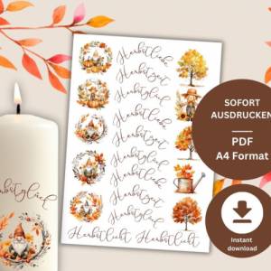 PDF Herbstglück Vorlage Kerzentattoo für Stumpenkerzen Kerzensticker Herbstzauber Herbstzeit Herbstbilder und Schriftzüg Bild 3