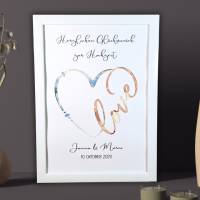 Personalisiertes Hochzeitsgeschenk- Geldgeschenk im Rahmen Herz Love- kreative Geschenke für Brautpaare mit Namen Bild 1