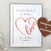 Personalisiertes Hochzeitsgeschenk- Geldgeschenk im Rahmen Herz Love- kreative Geschenke für Brautpaare mit Namen Bild 2