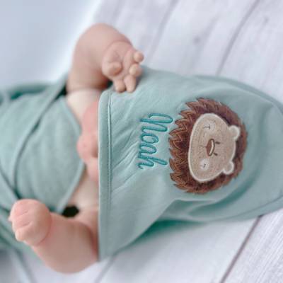 Kapuzenbadetuch Baby Kind Löwe personalisiert Mädchen Junge 5 Farben rosa grau mint weiß old-green Handtuch 100x100