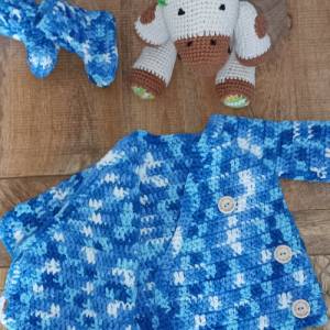 Gr. 50/56 Newborn Baby Wickeljacke mit Socken Jacke Strickjacke Wolljacke Geschenk Geburt oder Taufe Babyshower Handmade Bild 2