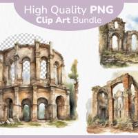 Alte Ruine Altes Gemäuer - PNG Bilder Bundle, 12 Hochauflösende Aquarell 4k Grafiken, Transparenter Hintergrund Bild 1
