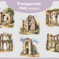 Alte Ruine Altes Gemäuer - PNG Bilder Bundle, 12 Hochauflösende Aquarell 4k Grafiken, Transparenter Hintergrund Bild 3