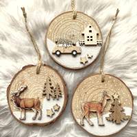 3 Anhänger aus Holzscheiben, Winter, Weihnachten Bild 1