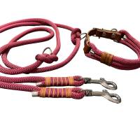 Hundeleine Halsband Set verstellbar, bordeauxrot, mit Leder, ab 20 cm Halsumfang Bild 2
