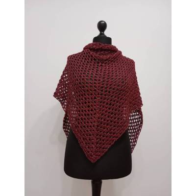 Dreiecktuch, handgehäkelt, Rotton, mit Beilauf-Funkelfaden, Red Haunted