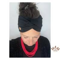 breites Stirnband, elastisches Bandana, Turban Haarband Damen, Wickelhaarband in schwarz Bild 1