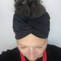 breites Stirnband, elastisches Bandana, Turban Haarband Damen, Wickelhaarband in schwarz Bild 2