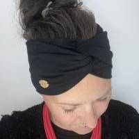 breites Stirnband, elastisches Bandana, Turban Haarband Damen, Wickelhaarband in schwarz Bild 3
