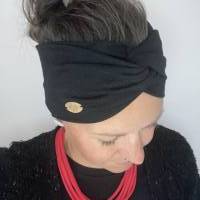 breites Stirnband, elastisches Bandana, Turban Haarband Damen, Wickelhaarband in schwarz Bild 5