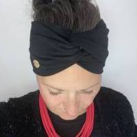 breites Stirnband, elastisches Bandana, Turban Haarband Damen, Wickelhaarband in schwarz Bild 6