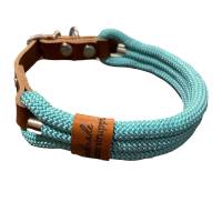 Hundeleine Halsband Set verstellbar, türkisblau, mit Leder, ab 20 cm Halsumfang Bild 4