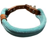 Hundeleine Halsband Set verstellbar, türkisblau, mit Leder, ab 20 cm Halsumfang Bild 6