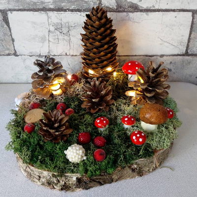 Herbstdeko Herbstwald auf Baumscheibe inkl. 10er LED