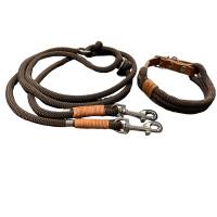 Hundeleine Halsband Set verstellbar, dunkelbraun, mit Leder, ab 20 cm Halsumfang Bild 1