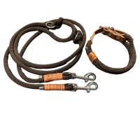 Hundeleine Halsband Set verstellbar, dunkelbraun, mit Leder, ab 20 cm Halsumfang Bild 2