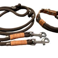 Hundeleine Halsband Set verstellbar, dunkelbraun, mit Leder, ab 20 cm Halsumfang Bild 3