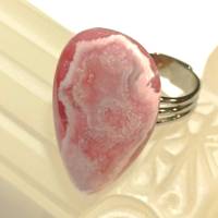 Ring Rhodochrosit rosa pastell mit 38 x 20 mm großem Stein Tropfen statementring lachs verstellbar Bild 5