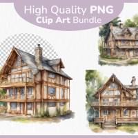 Holzhaus Schweizer Alm Hütte - PNG Bilder Bundle, 12 Hochauflösende Aquarell 4k Grafiken, Transparenter Hintergrund Bild 1