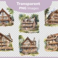Holzhaus Schweizer Alm Hütte - PNG Bilder Bundle, 12 Hochauflösende Aquarell 4k Grafiken, Transparenter Hintergrund Bild 3