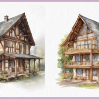 Holzhaus Schweizer Alm Hütte - PNG Bilder Bundle, 12 Hochauflösende Aquarell 4k Grafiken, Transparenter Hintergrund Bild 6