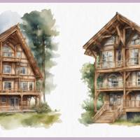 Holzhaus Schweizer Alm Hütte - PNG Bilder Bundle, 12 Hochauflösende Aquarell 4k Grafiken, Transparenter Hintergrund Bild 9