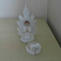 Figur Kommunion Konfirmation Tortenfigur Junge mit einem Teelicht für die Deko oder Geldgeschenke basteln Bild 1