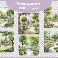 Stadtpark Park Landschaft - PNG Bilder Bundle, 12 Hochauflösende Aquarell 4k Grafiken, Transparenter Hintergrund Bild 3