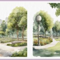 Stadtpark Park Landschaft - PNG Bilder Bundle, 12 Hochauflösende Aquarell 4k Grafiken, Transparenter Hintergrund Bild 9