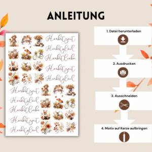 PDF Herbstglück Vorlage Kerzentattoo für Stabkerzen Kerzensticker Herbstzauber Herbstzeit Herbstbilder und Schriftzüge Bild 2